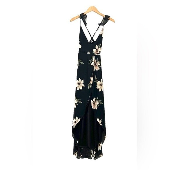 Lulus All mine black floral print high-low wrap dress size small - Picture 3 of 16